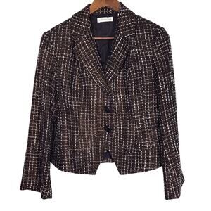 Coldwater Creek Bouclé Tweed Long Sleeve Lined Brown & White Jacket 8 Petite